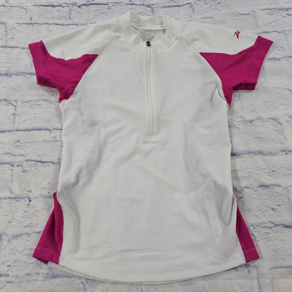 Zoot Cycling Jersey Women Size Medium White Pink Quarter Zip Breathable Athletic